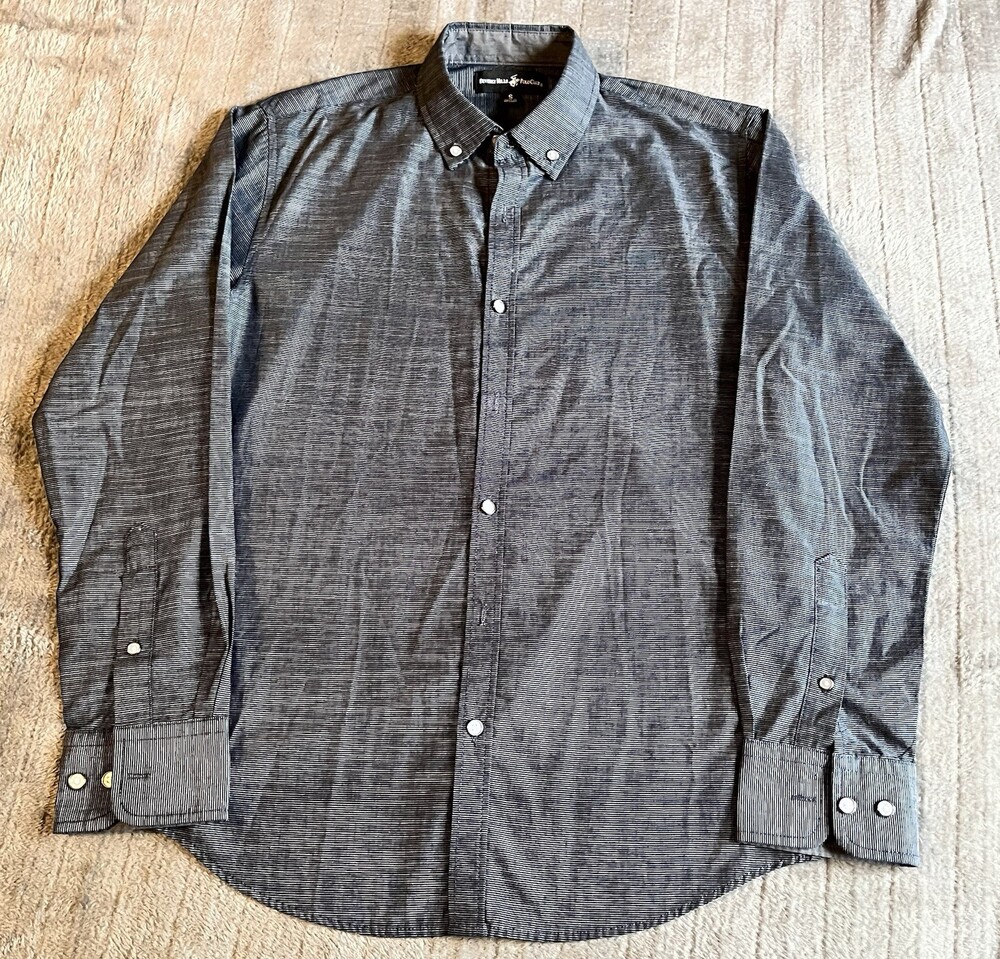 Mens Beverly Hills Polo Club Blue w/White Stripe Longsleeve ButtonUp Shirt Small